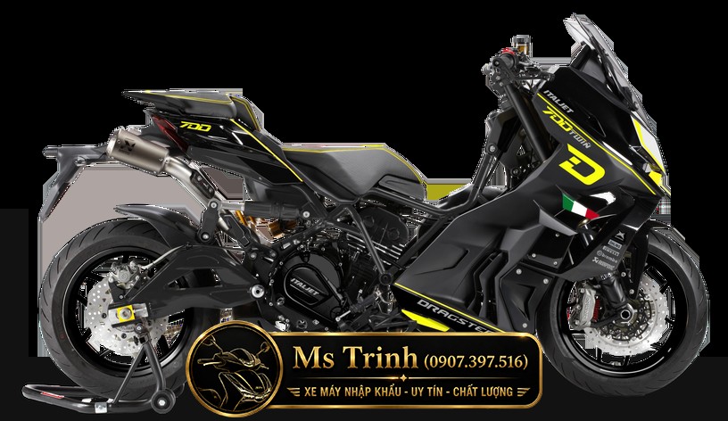 Góc nghiêng Italjet Dragster 700 2026 thể hiện rõ phong cách scooter hiệu năng cao cực hiếm